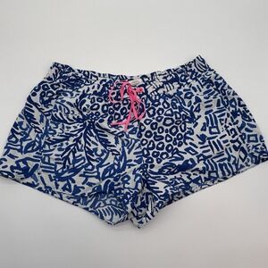 Lilly Pulitzer Boardwalk Beach Shorts Blue‎ White Nylon Drawstring Women's L